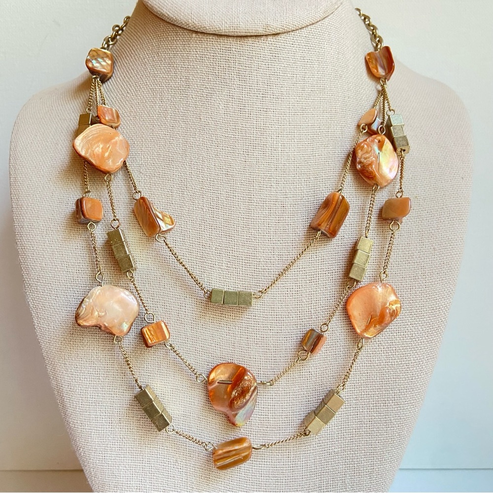 Kenneth Cole New York layered chain necklace with shell chunks and metal beads